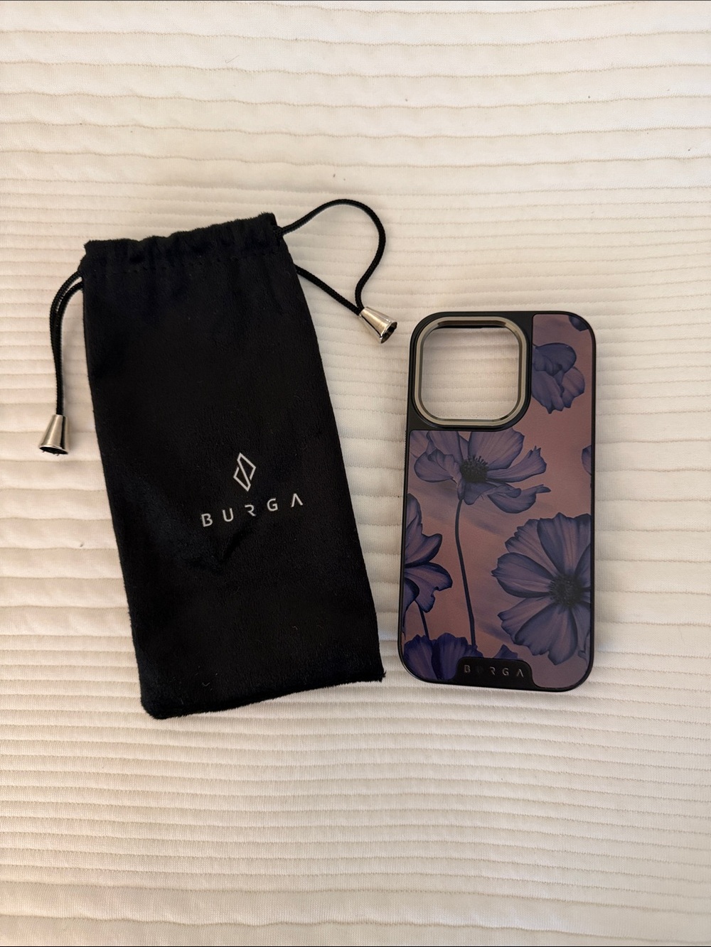 BURGA iPhone 15 Pro Purple Floral Protective Phone Case with Dark Bloom Pattern